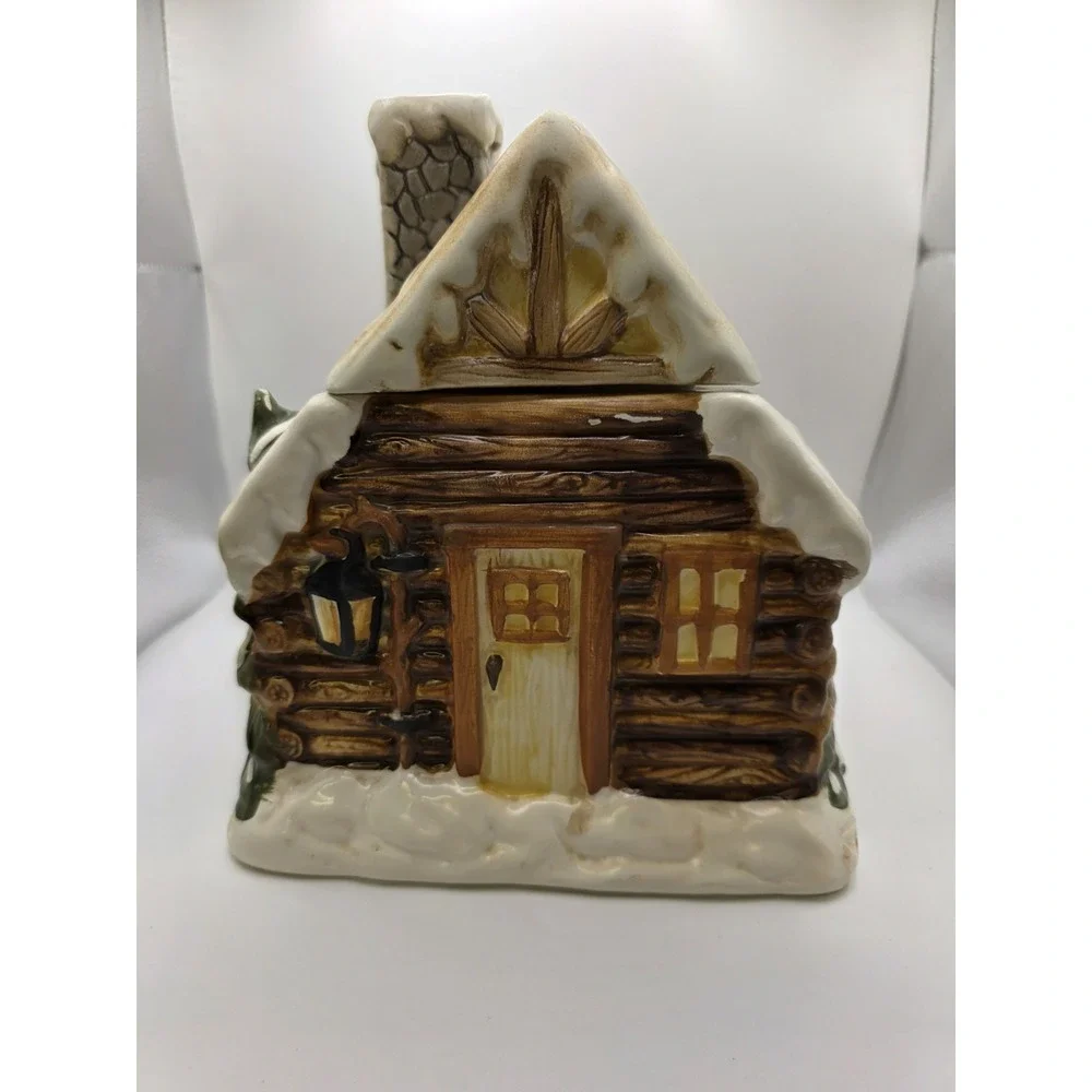 Holiday Time Ceramic cookie Jar  Log Cabin